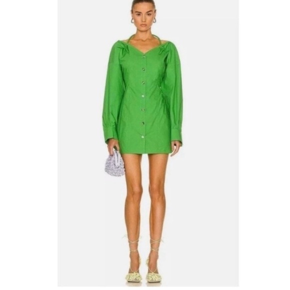 Nanushka Alyssa Poplin Green Mini Shirt Dress - Picture 1 of 7